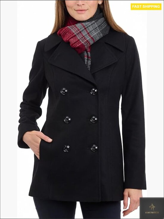 Jackets & Blazers - Plus Size Double Breasted Wool Blend Peacoat with Scarf Classic Elegant Formal